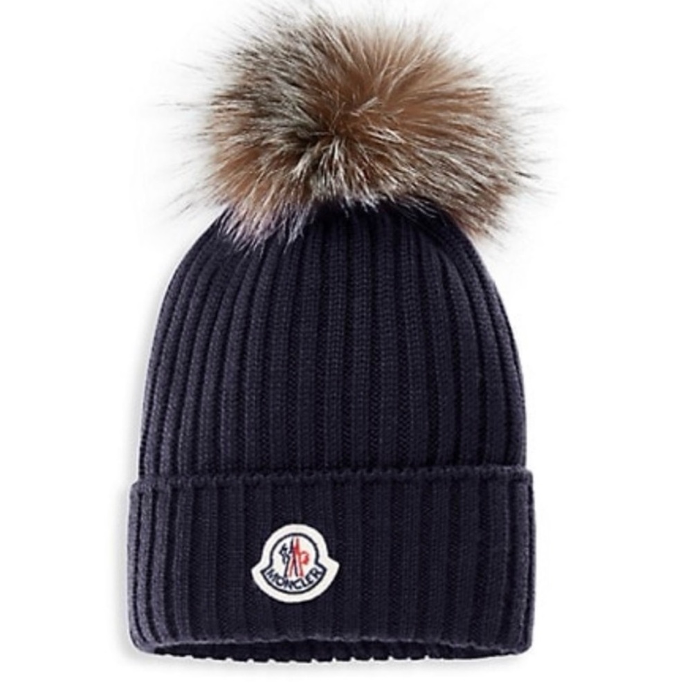 Moncler Rib-knit beanie with fur Pom Pom